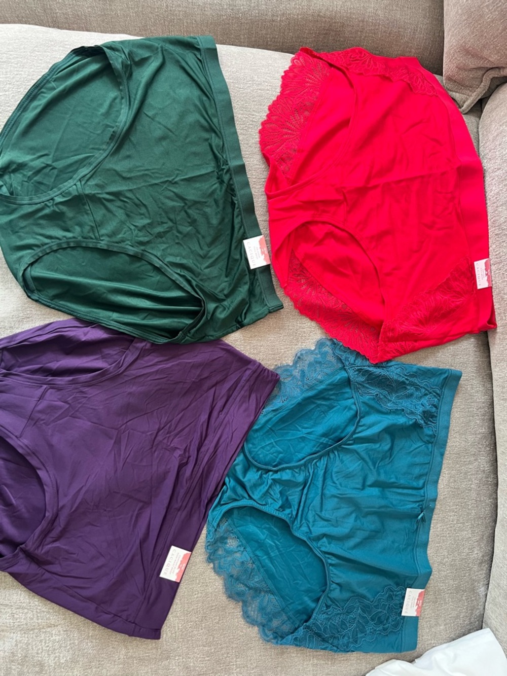 Cacique High-Waist Lace-Trim Briefs in Green, Red, Purple, Teal